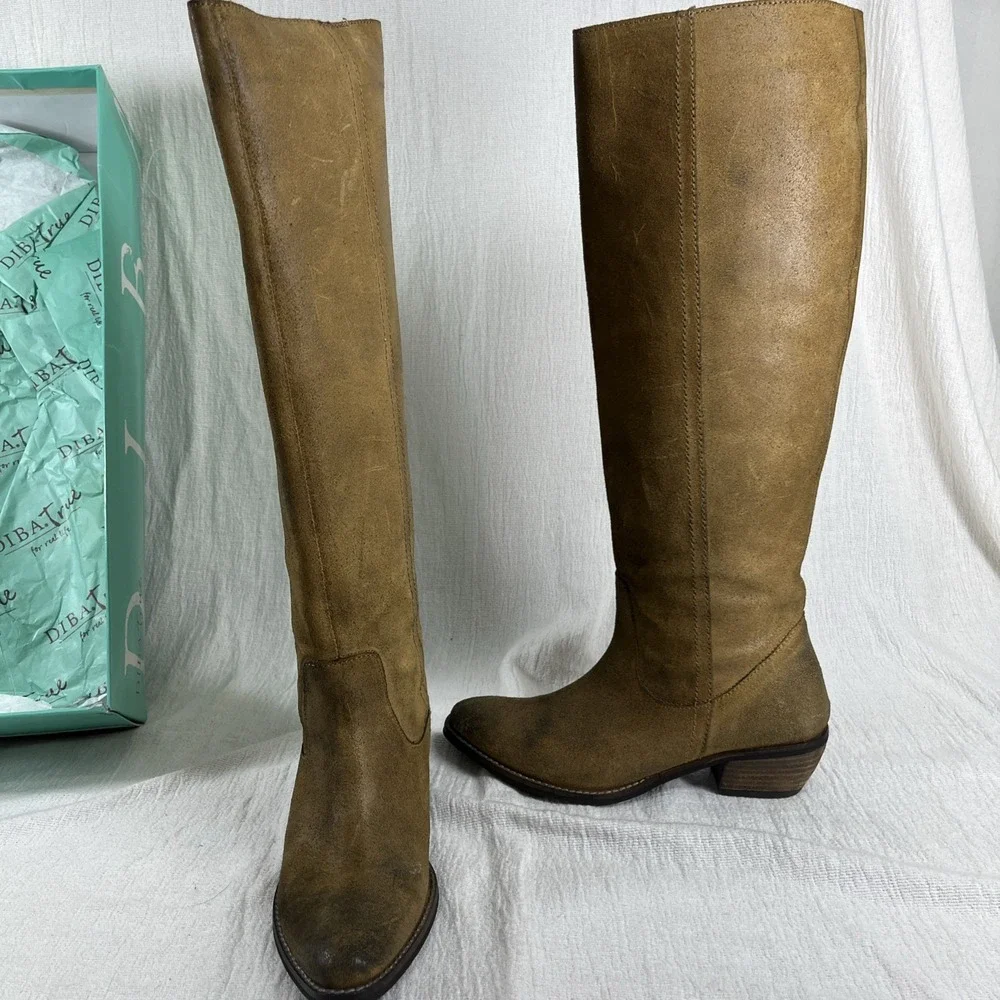 Diba True Womens Brown Suede Slip On Knee High Boots 6.5 Western Country Distres